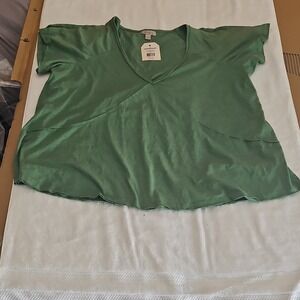 Wonderly Deep Grass Green Knit V-Neck Short Sleeve Blouse Size 1X